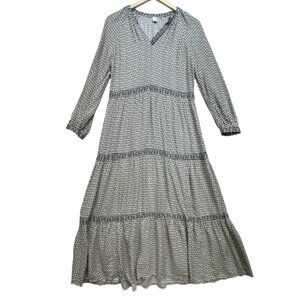 Old Navy Womens Long Sleeve V-Neck Maxi Dress Size M Black & White Floral Print